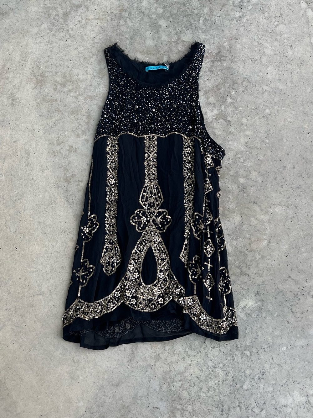 Alice + Olivia 100% Silk Black Beaded Tank